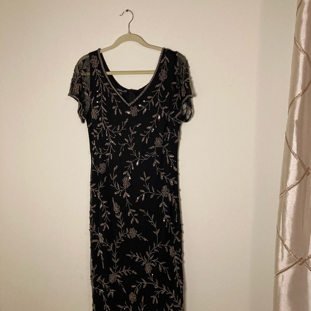 Pisarro Nights cocktail dress, black beaded, size 14